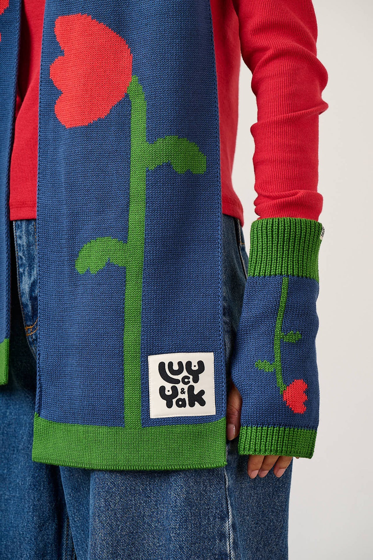 Aroha - Organic Cotton Knitted Scarf in Blue Tulip Floral