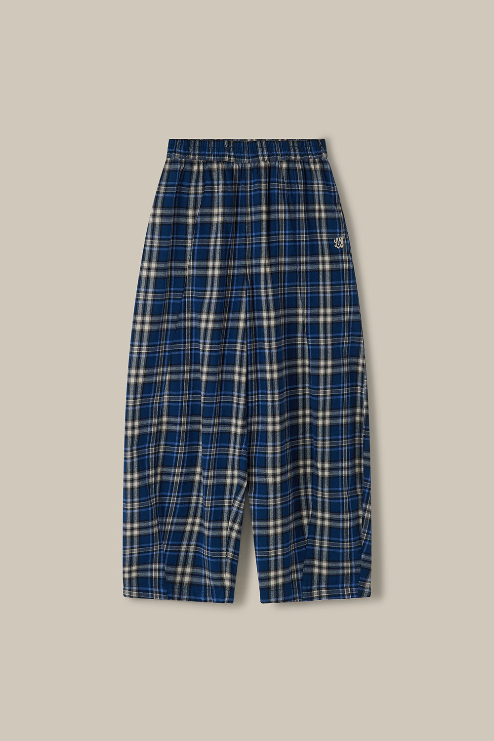 Obregon - Barrel Leg Brushed Cotton Trousers in Blue Tartan Check