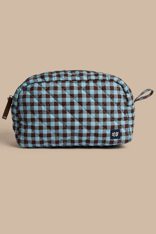 Amaliah - Large Washbag Recycled Polyester in Blue and Brown Check