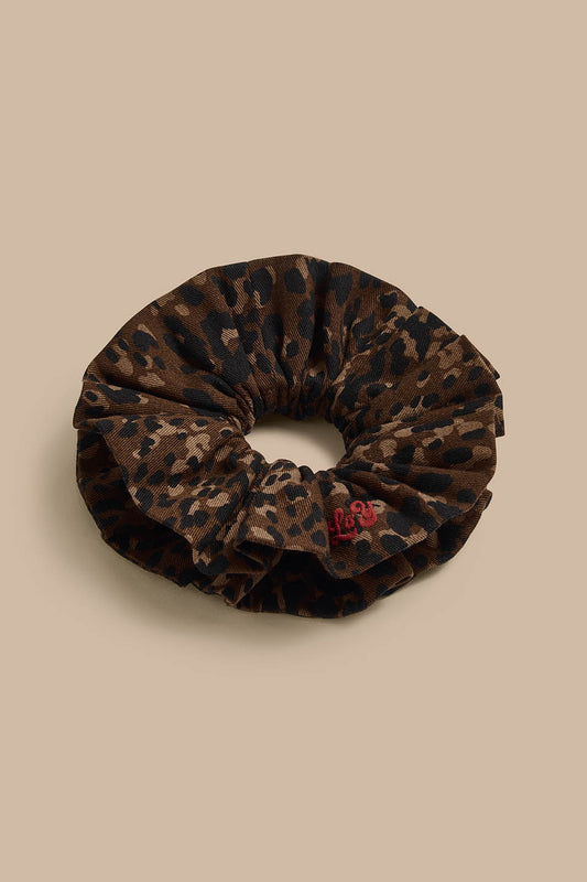 Anya - Double Layer Scrunchie Organic Cotton Twill in Animal Print