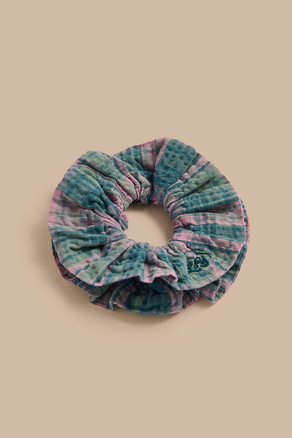 Anya - Double Layer Scrunchie Organic Cotton Seersucker in Seersucker Palace Check
