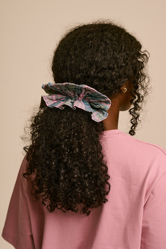 Anya - Double Layer Scrunchie Organic Cotton Seersucker in Seersucker Palace Check