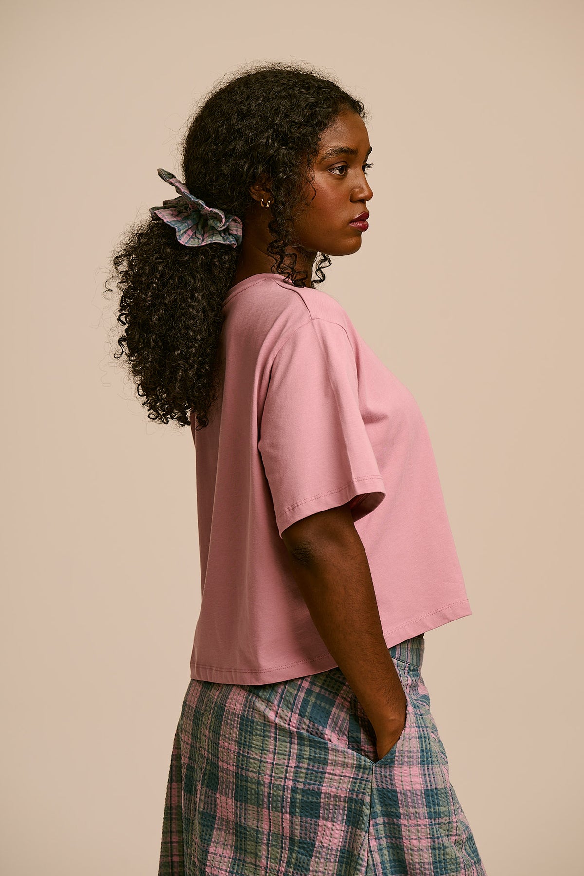 Anya - Double Layer Scrunchie Organic Cotton Seersucker in Seersucker Palace Check