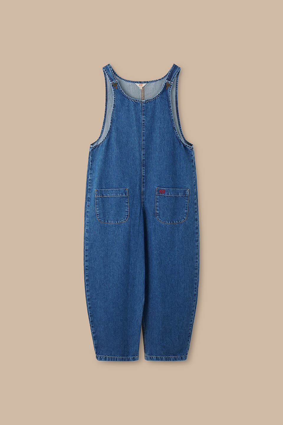 Ara - Barrel Leg Dungarees Organic Cotton Denim in New Mid Wash