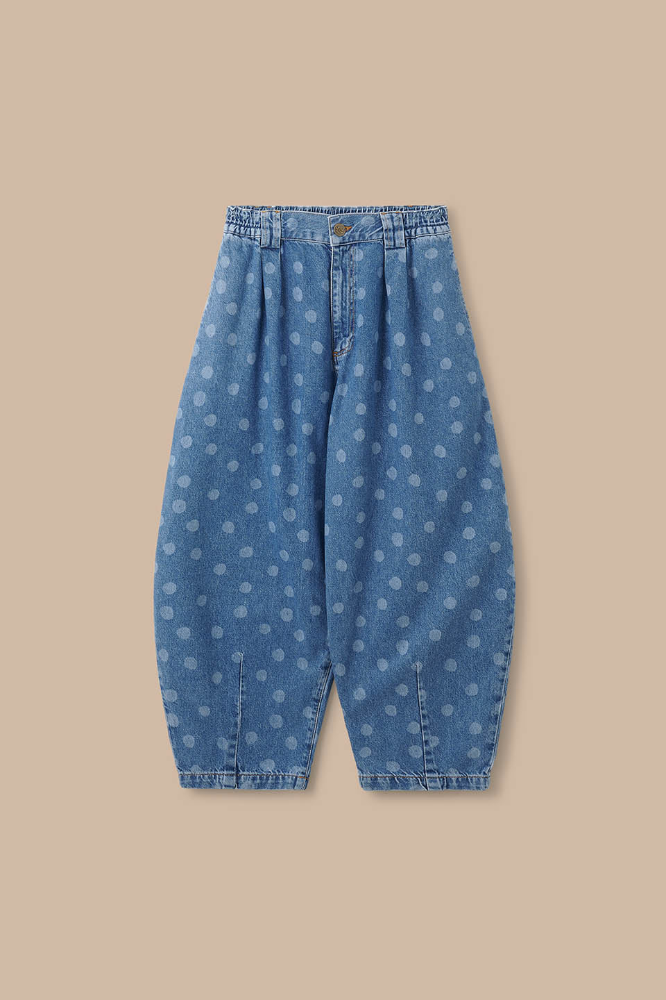 IMPERFECT Ashby - Denim Barrel Leg Jeans in Midwash Polka Dot