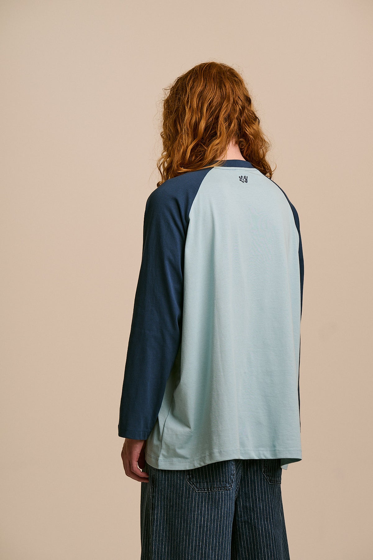 Bennett - Oversized Organic Cotton Raglan Tee in Blue (IMPERFECT)