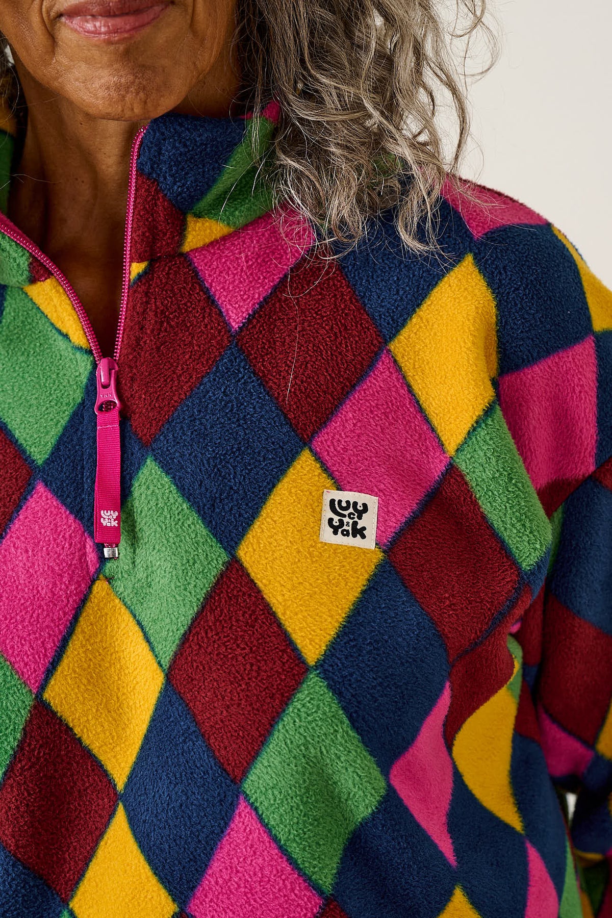 Blake - Cropped Fleece Recycled Polyester in Harlequin