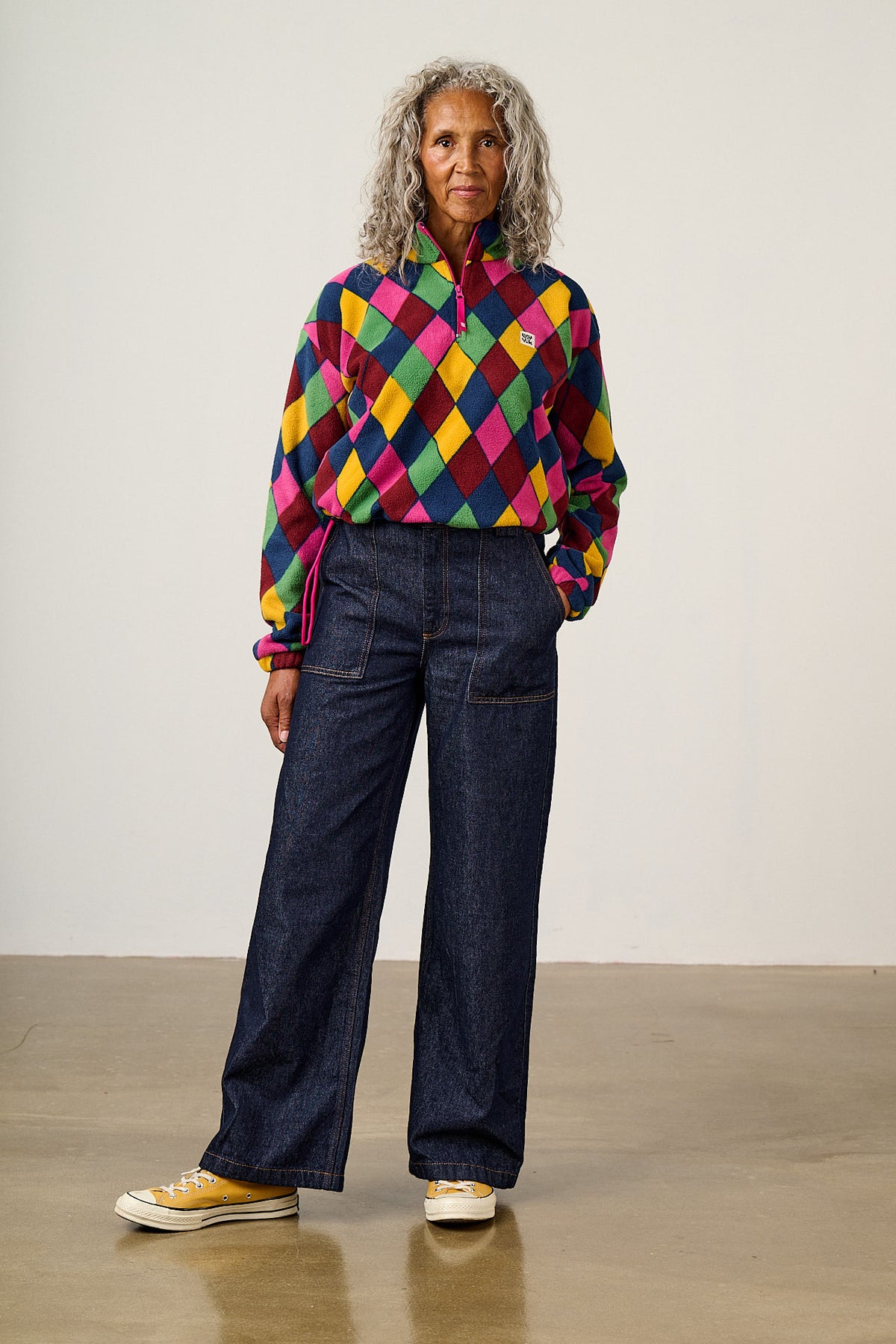 Blake - Cropped Fleece Recycled Polyester in Harlequin