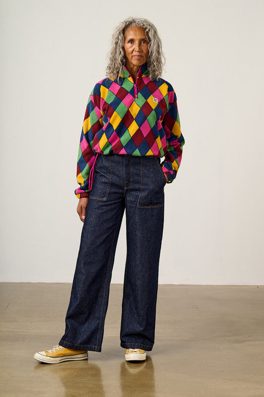 Blake - Cropped Fleece Recycled Polyester in Harlequin