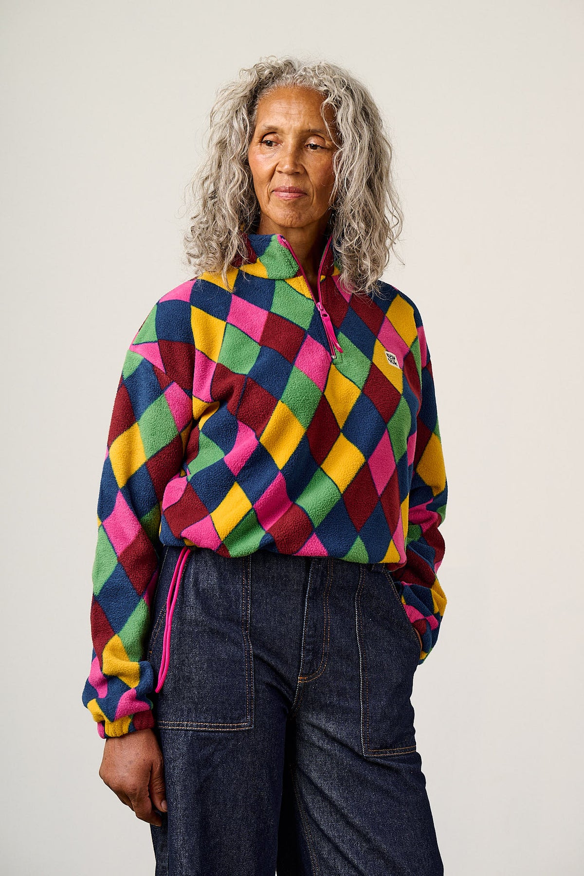 Blake - Cropped Fleece Recycled Polyester in Harlequin