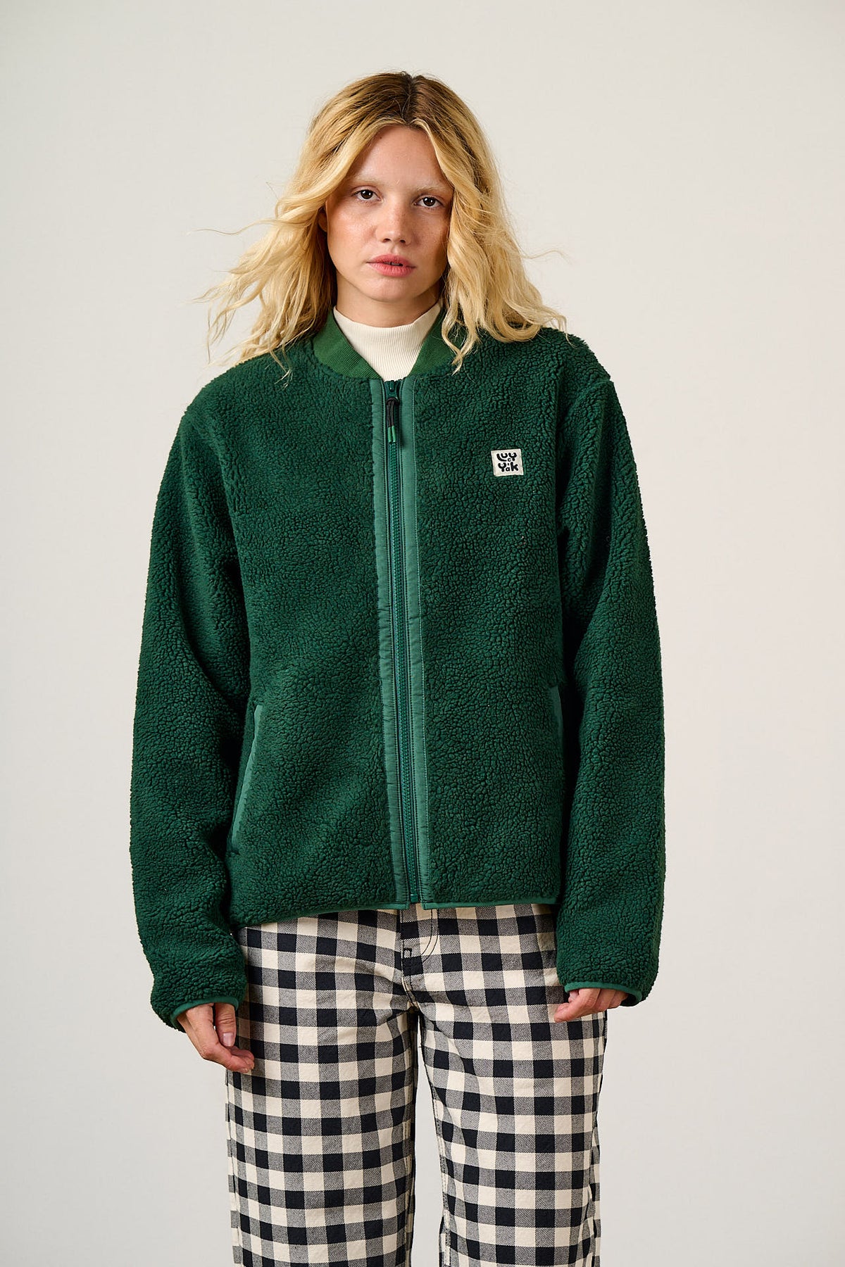 Cassie - Bomber Jacket Recycled Polyester Borg Fleece in Green