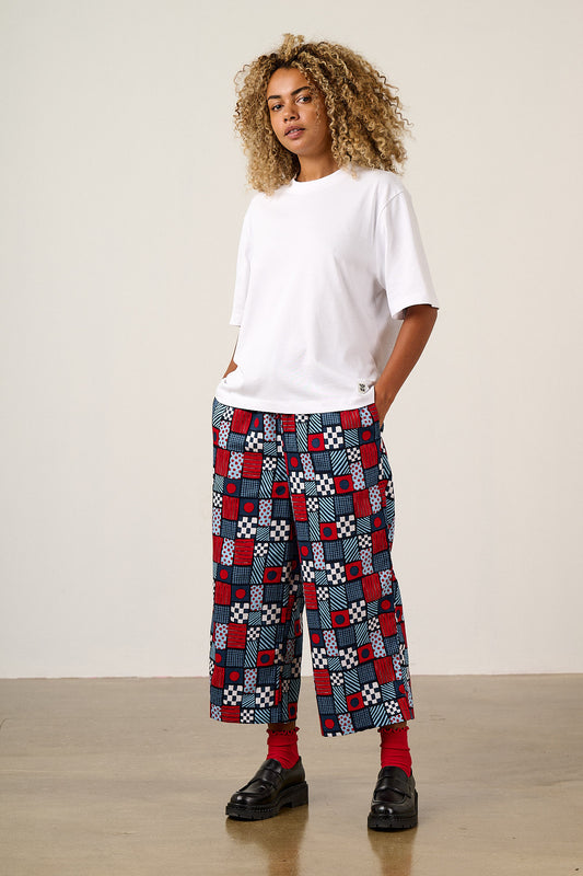 Chuck - Wide Leg Trousers Organic Cotton in Ahoy There Squares