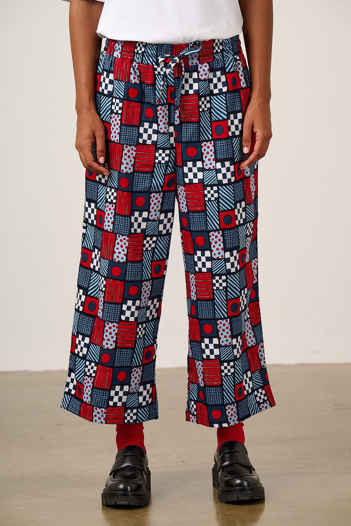 Chuck - Wide Leg Trousers Organic Cotton in Ahoy There Squares
