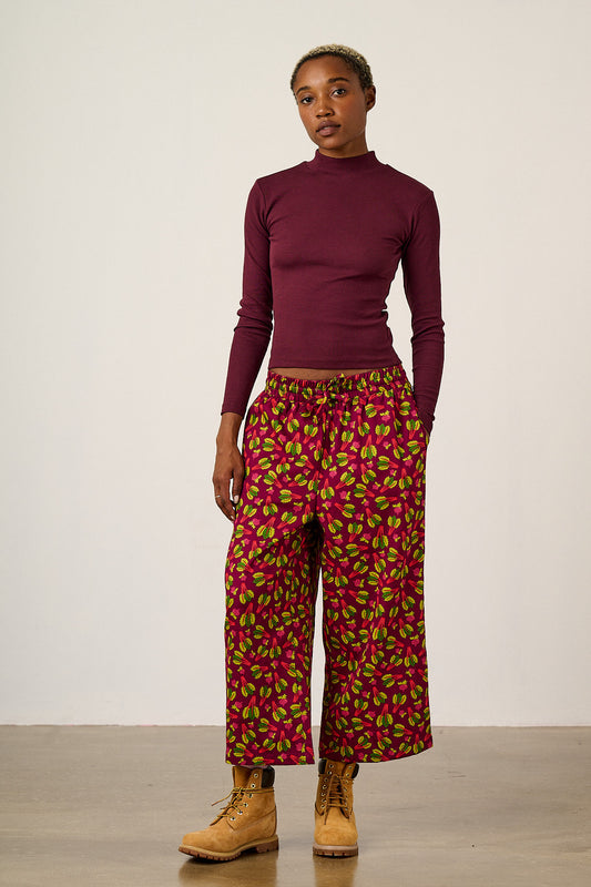 Chuck - Wide Leg Trousers Organic Cotton in Rhubarb Print