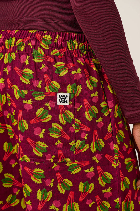 Chuck - Wide Leg Trousers Organic Cotton in Rhubarb Print