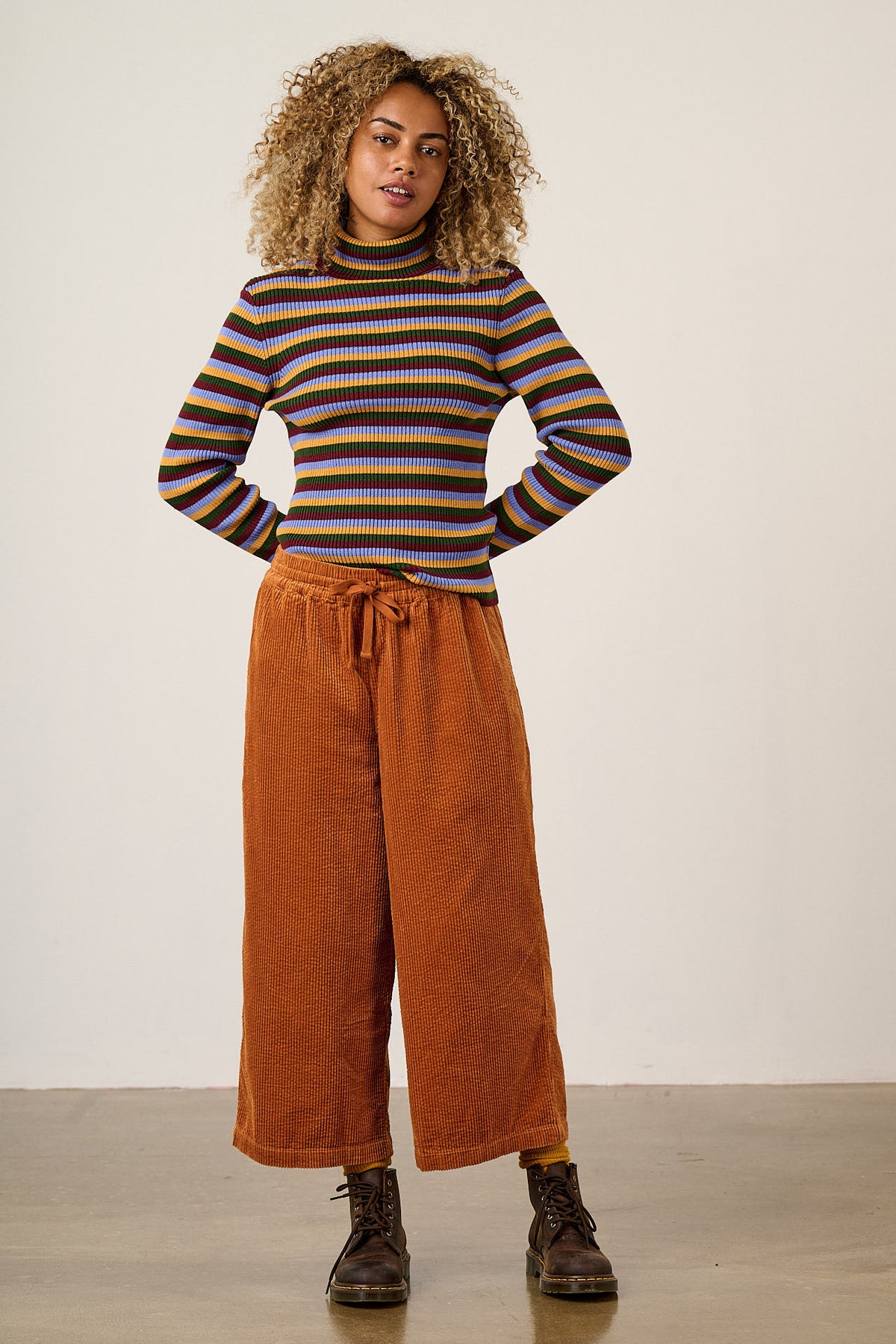 Chuck - Organic Corduroy Wide Leg Trousers in Rust
