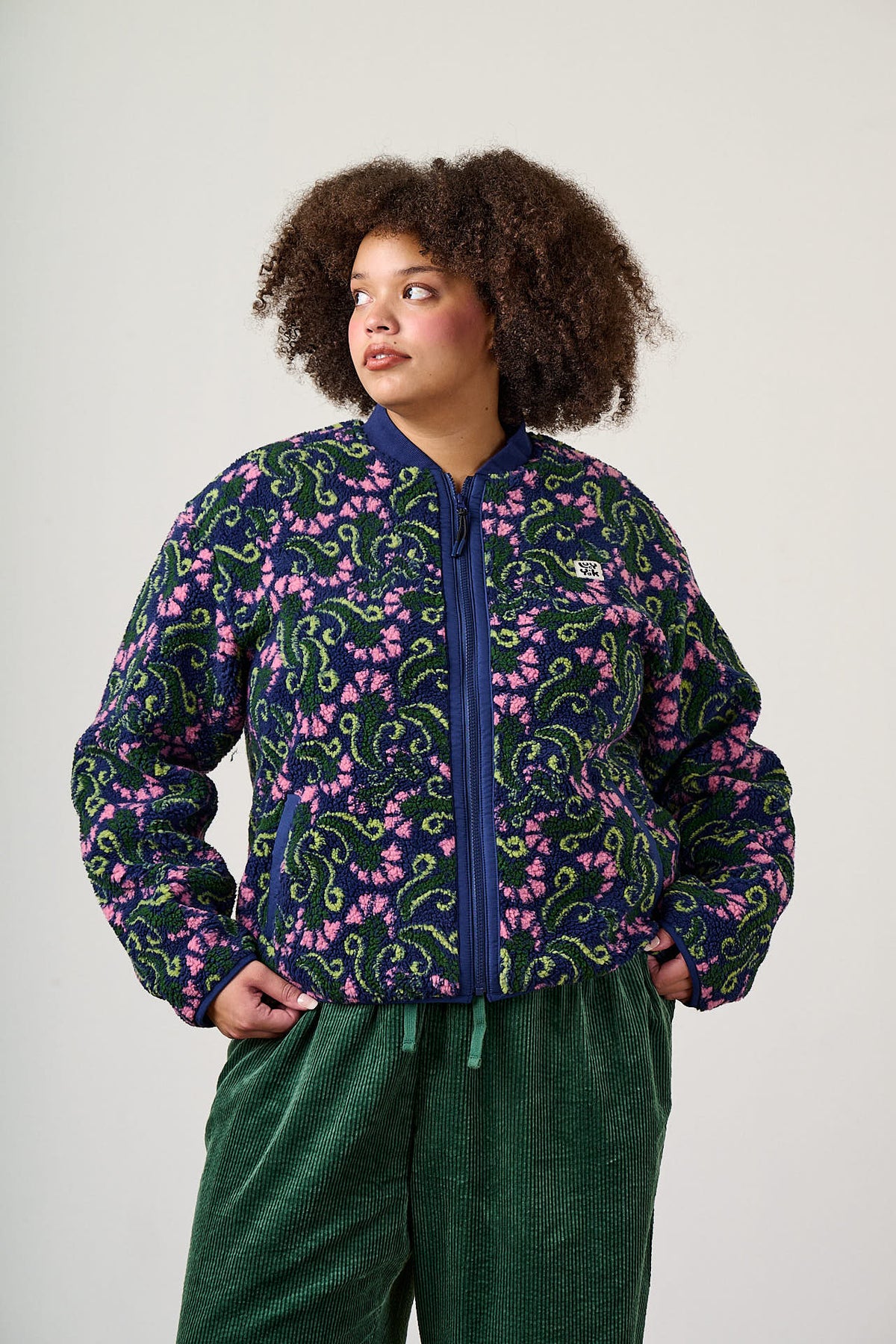 Cassie - Fleece Bomber Jacket in Tulip Swirl