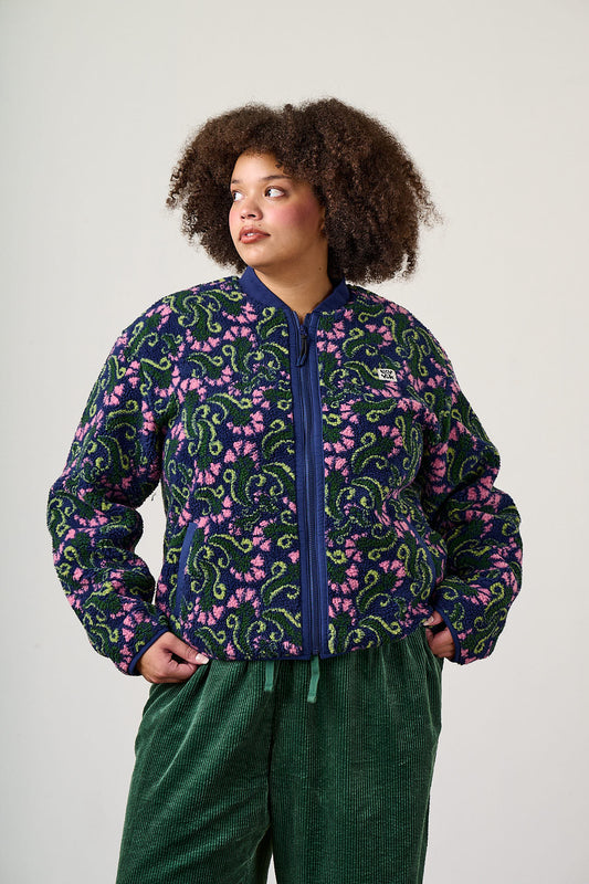Cassie - Fleece Bomber Jacket in Tulip Swirl