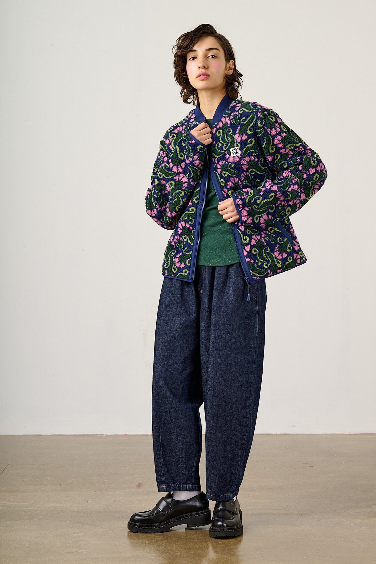 Cassie - Fleece Bomber Jacket in Tulip Swirl