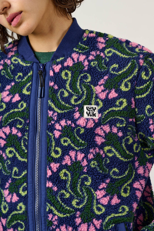 Cassie - Fleece Bomber Jacket in Tulip Swirl