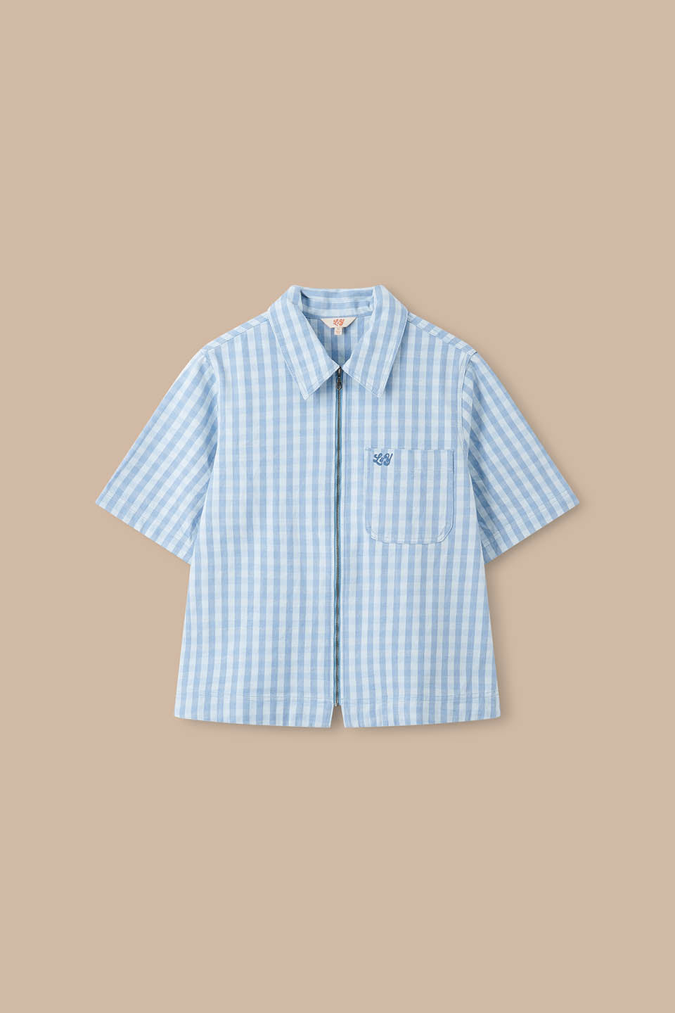 Elio - Zip Through Shirt Organic Cotton in Blue Gingham