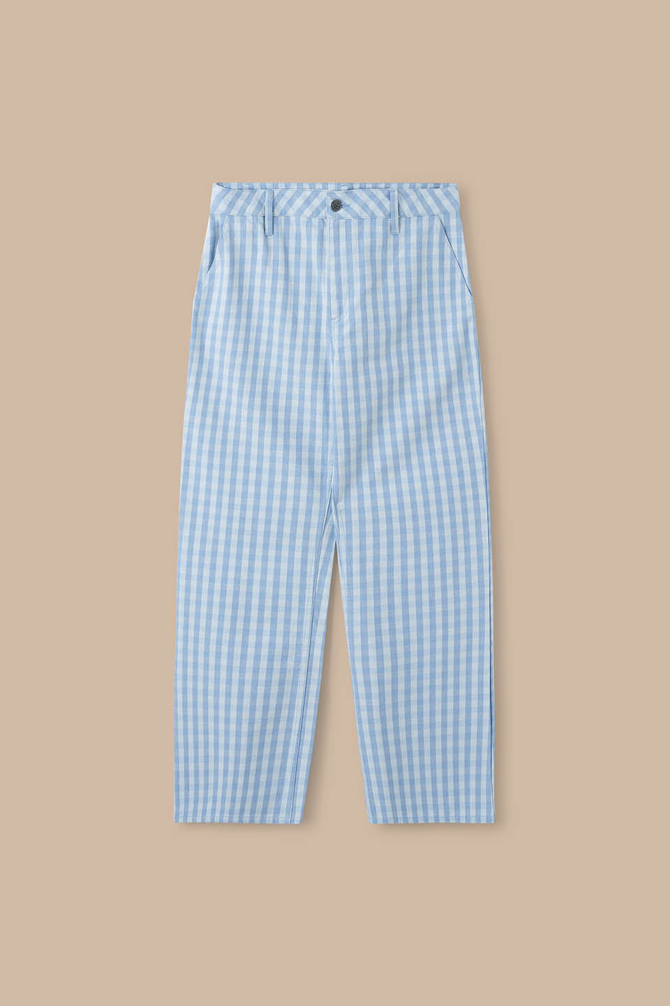 Ellis - Kick Flare Trousers Organic Cotton in Blue Gingham