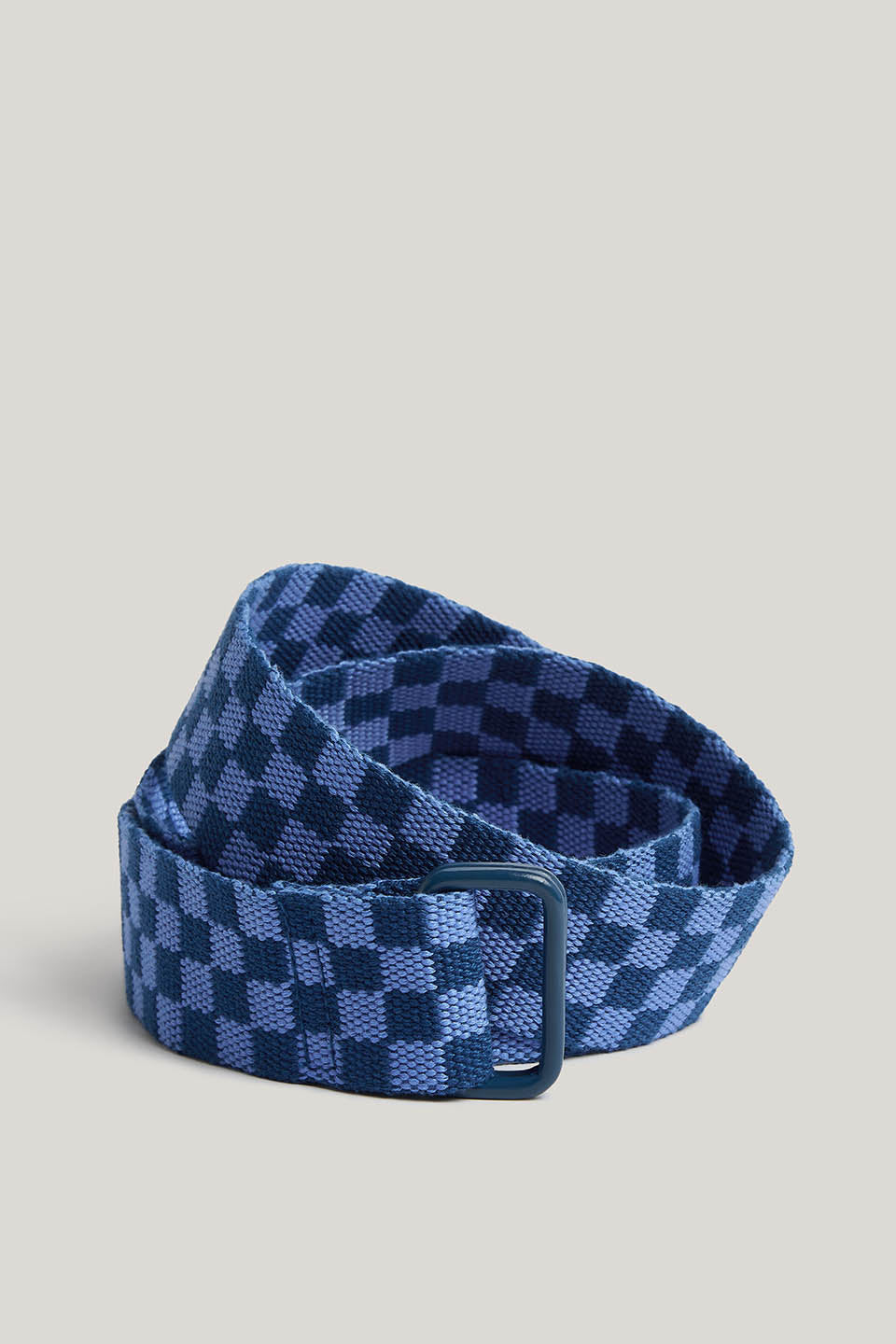 Flynn - D-Ring Webbing Belt Organic Cotton Webbing in Blue Checkerboard