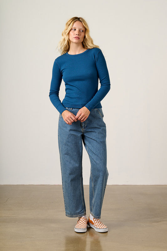 Grayson - Long Sleeve Top Cotton in Blue Opal