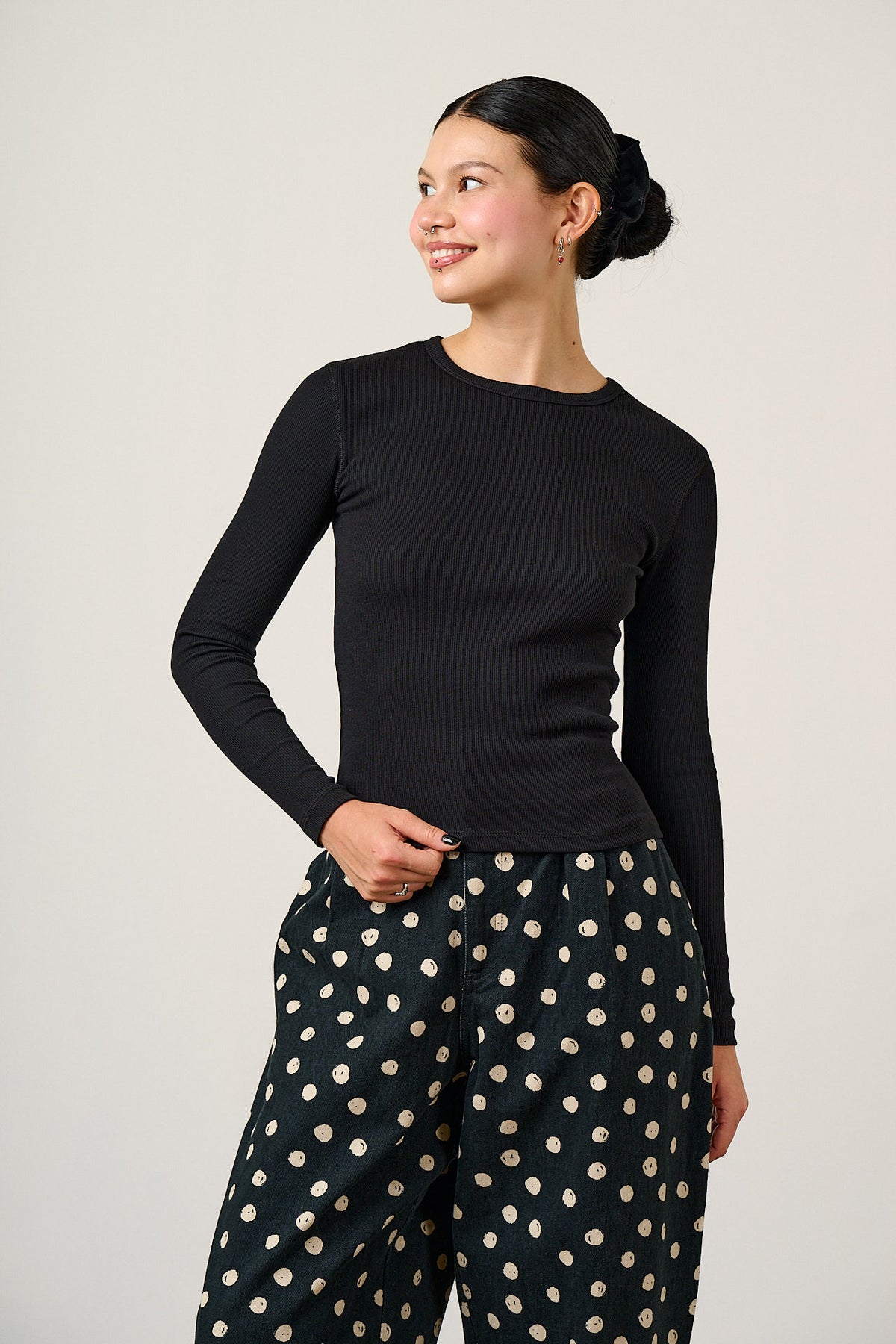Grayson - Long Sleeve Top Cotton in Black