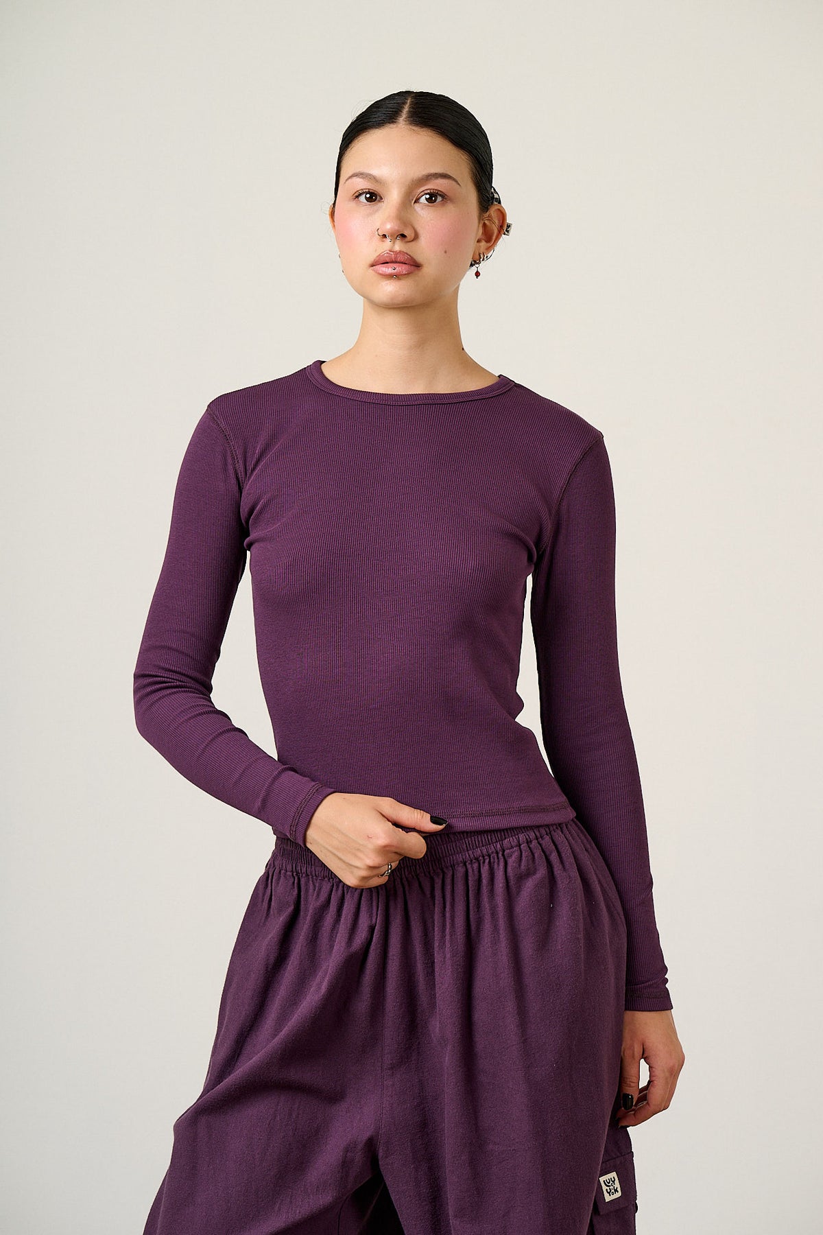 Grayson - Long Sleeve Top Cotton in Plum Perfect