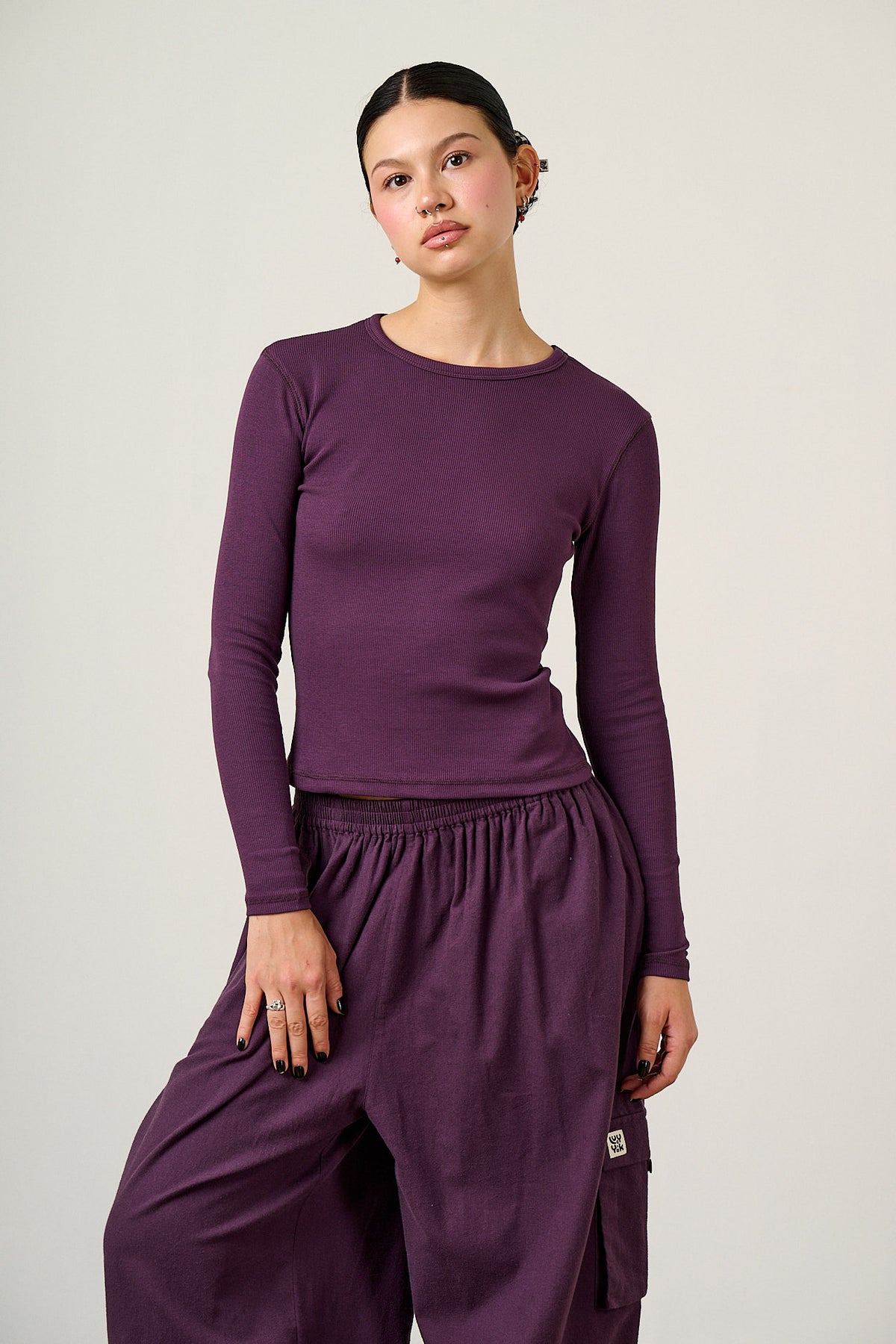 Grayson - Long Sleeve Top Cotton in Plum Perfect