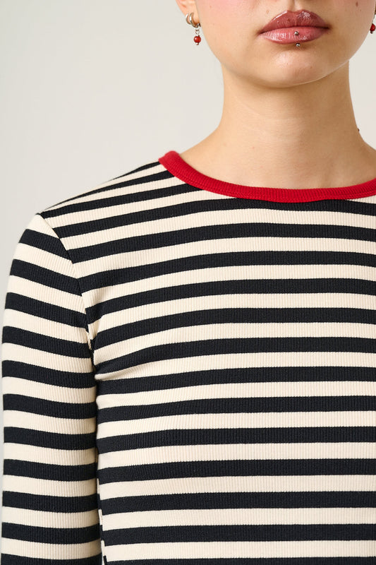 Grayson - Long Sleeve Top Cotton in Black & Ecru Stripe