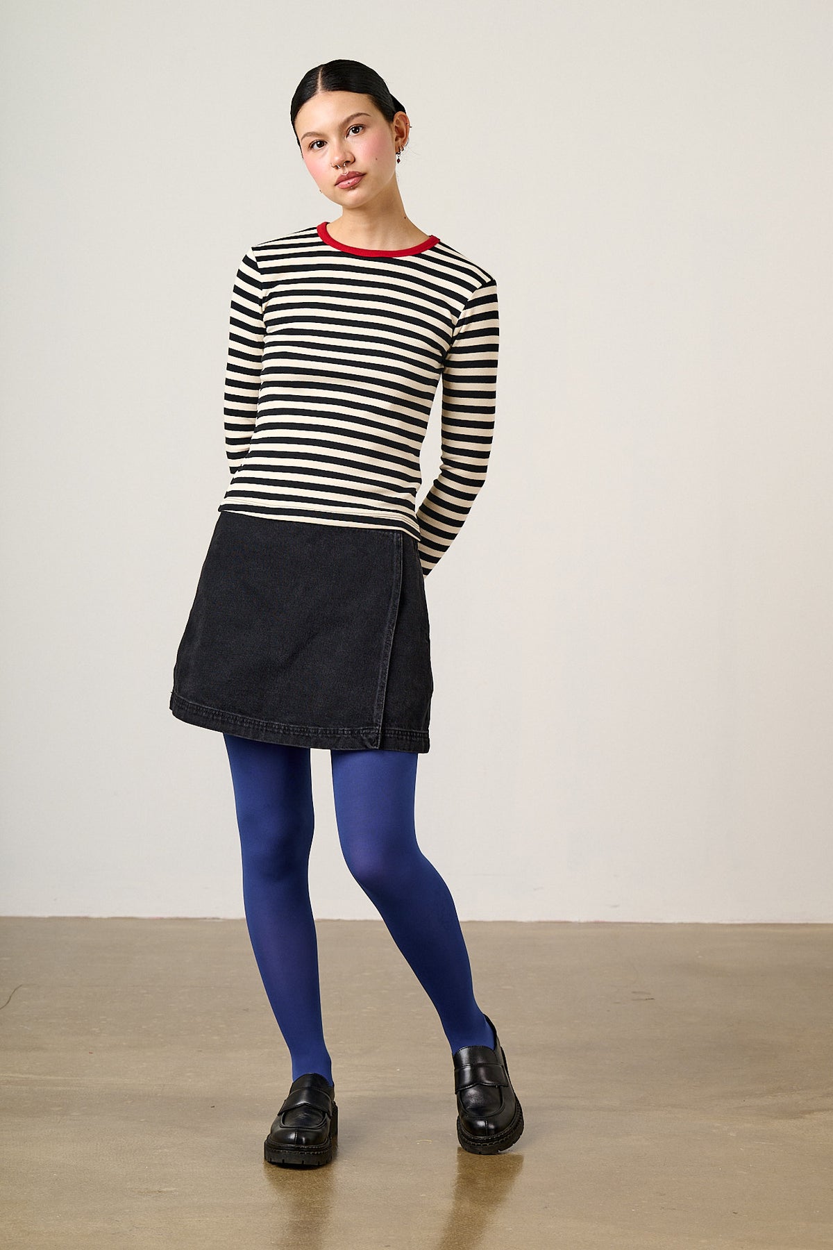 Grayson - Long Sleeve Top Cotton in Black & Ecru Stripe