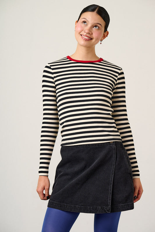 Grayson - Long Sleeve Top Cotton in Black & Ecru Stripe