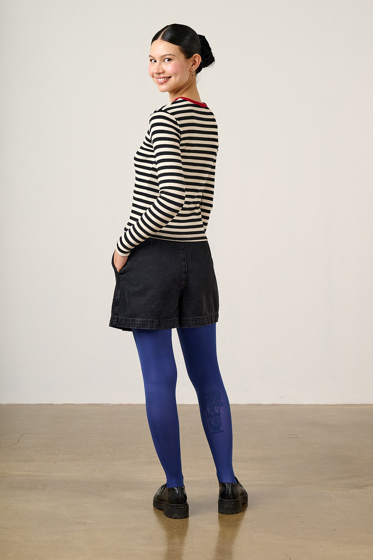 Grayson - Long Sleeve Top Cotton in Black & Ecru Stripe