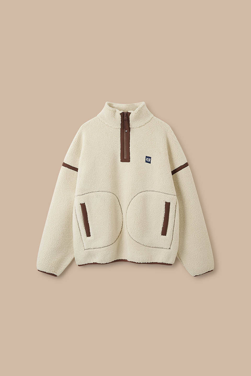 Hadley - Half Zip Fleece Recycled Polyester Borg in Ecru and Chocolate