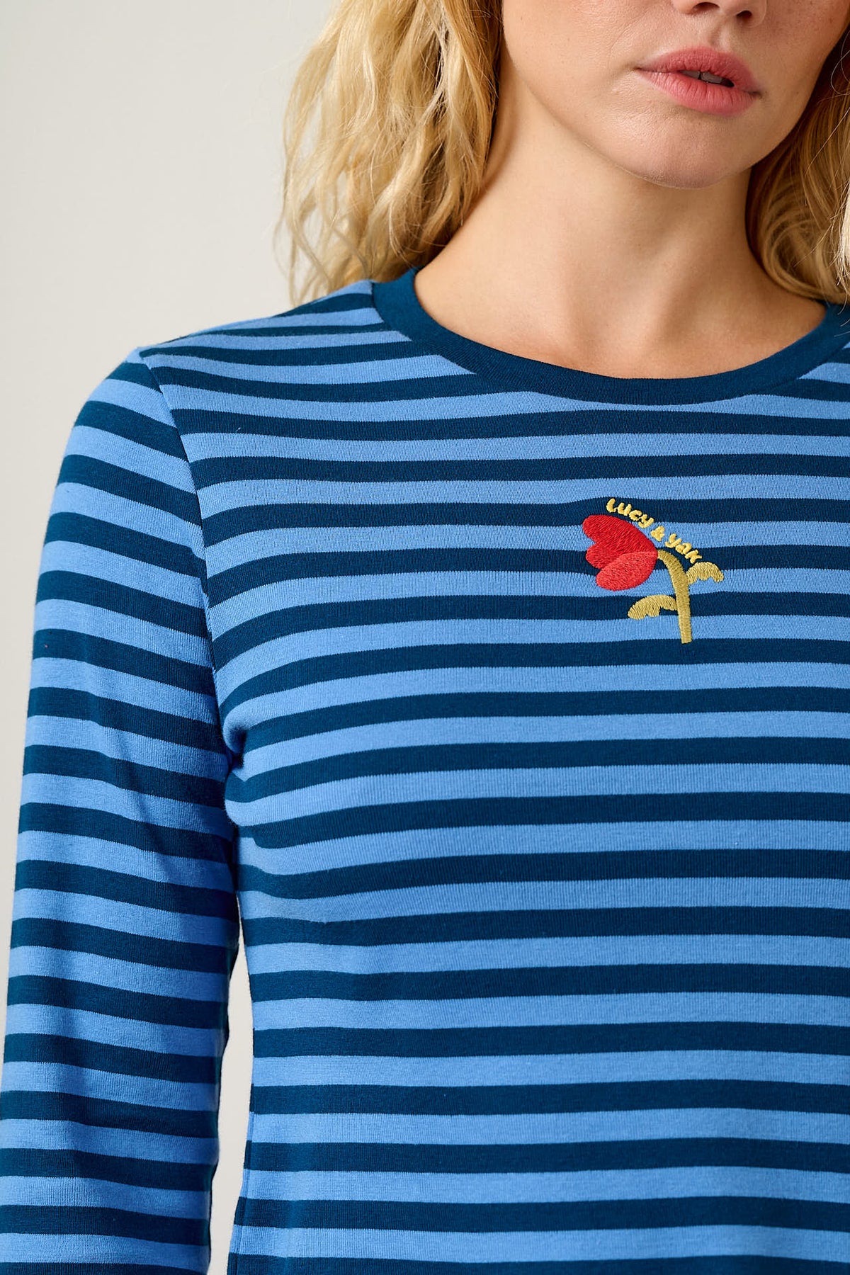 Hansel - Long Sleeve Top Organic Cotton in Blue Stripe with Tulip