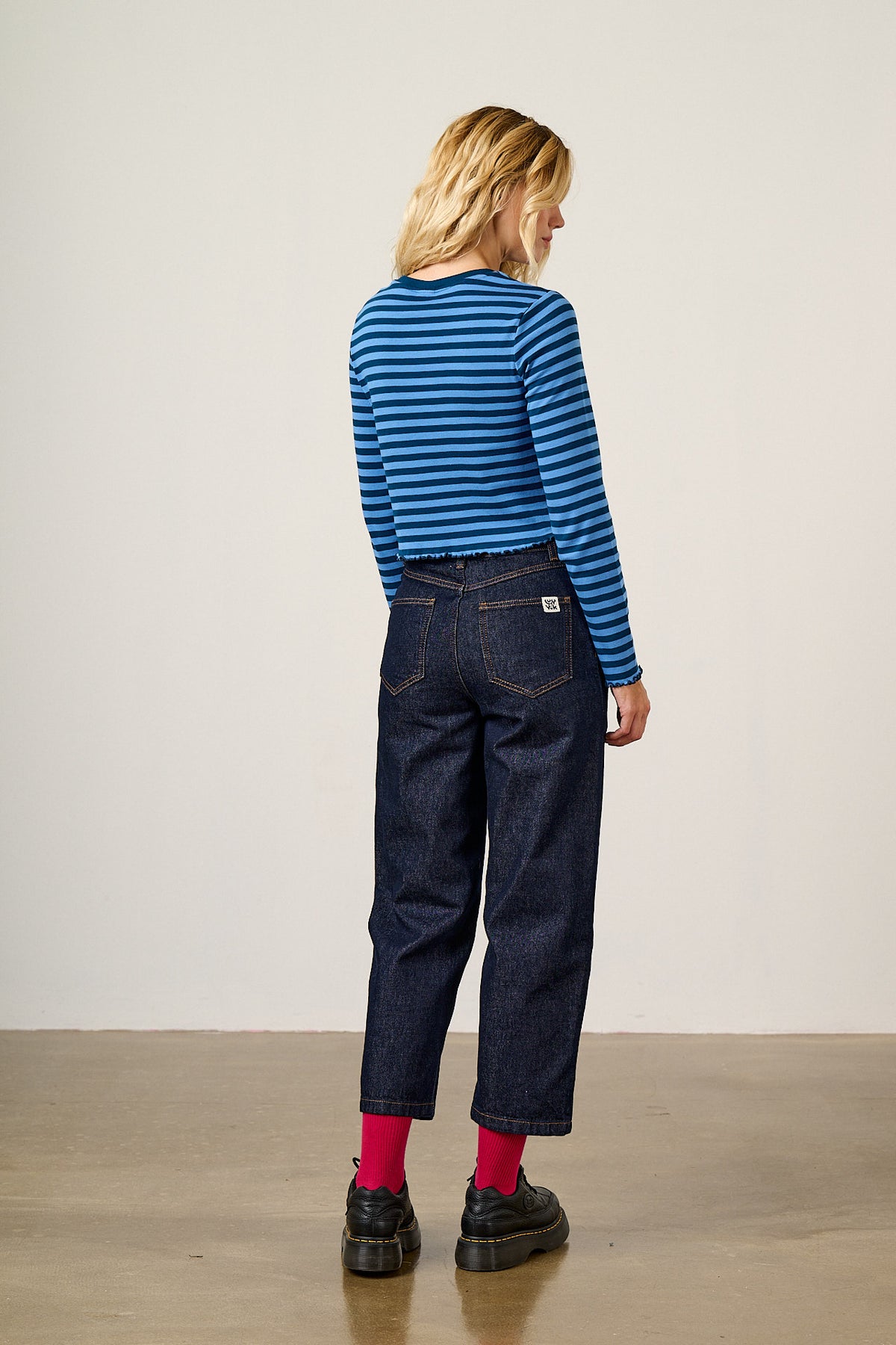Hansel - Long Sleeve Top Organic Cotton in Blue Stripe with Tulip