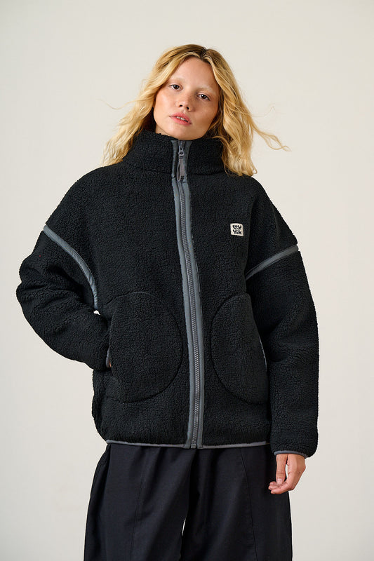 Hayes - Borg Zip Through Fleece in Black