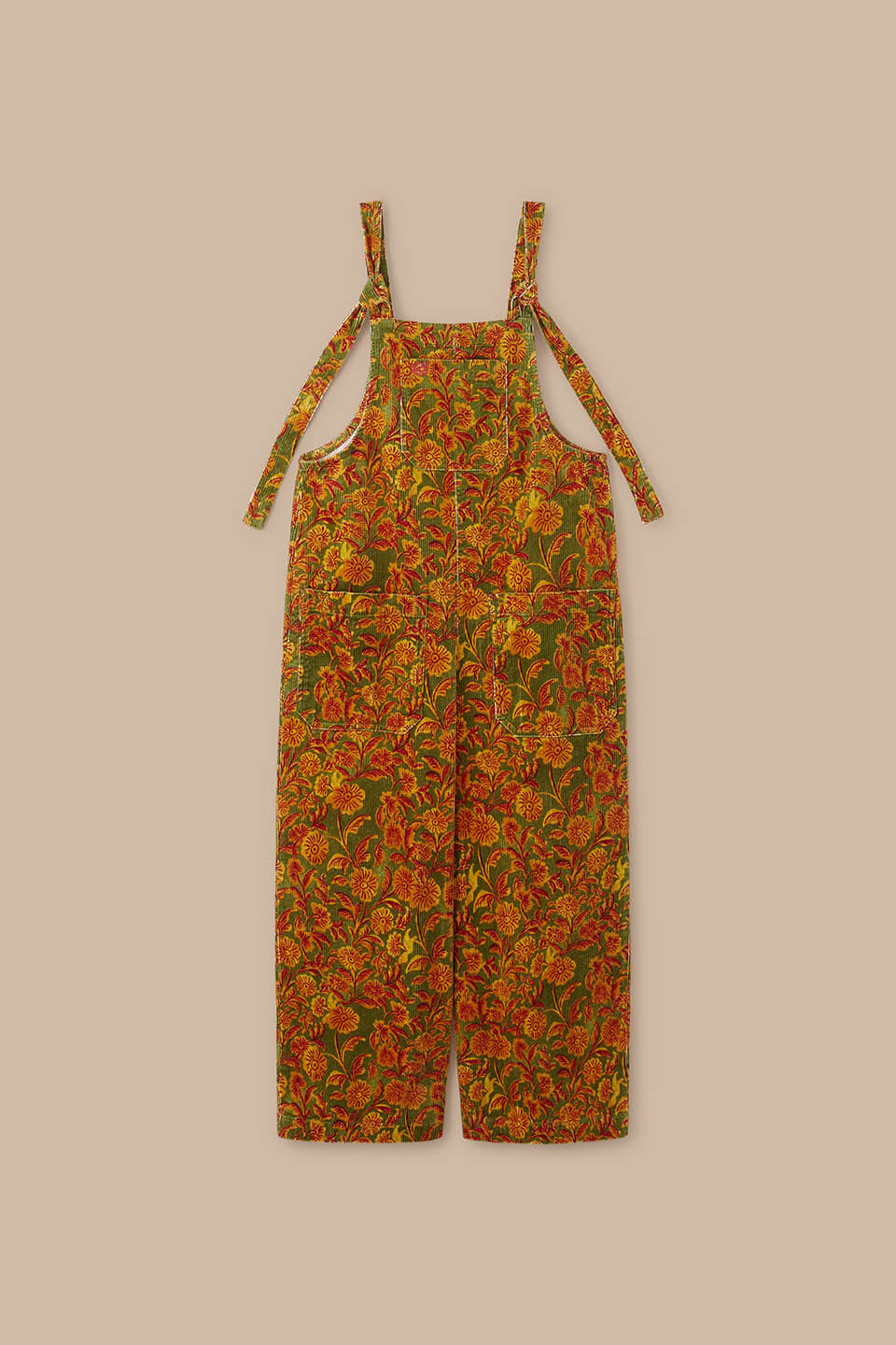 Jenny - Wide Leg Dungarees Organic Cotton Corduroy in Green Palace Floral