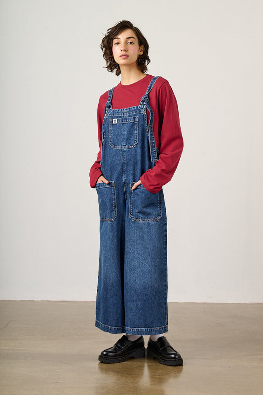 Jenny - Wide Leg Dungarees Organic Cotton Denim in Vintage Wash