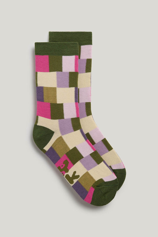 JoJo - Ankle Socks Organic Cotton in Green and Pink Checkerboard