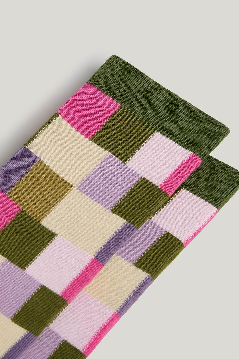 JoJo - Ankle Socks Organic Cotton in Green and Pink Checkerboard