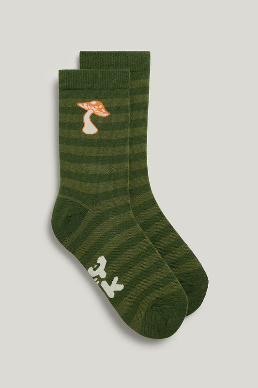 JoJo - Ankle Socks Organic Cotton in Green Stripe with Mushroom