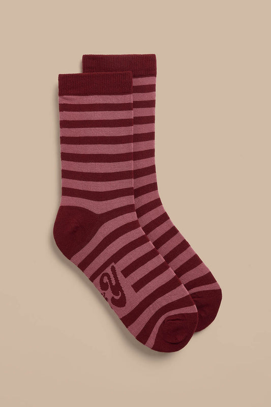 JoJo - Ankle Socks Organic Cotton in Pink and Burgundy Stripe