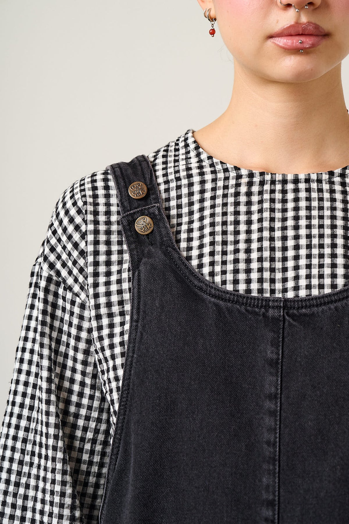 Layla - Pinafore Mini Dress Organic Cotton Denim in Washed Black