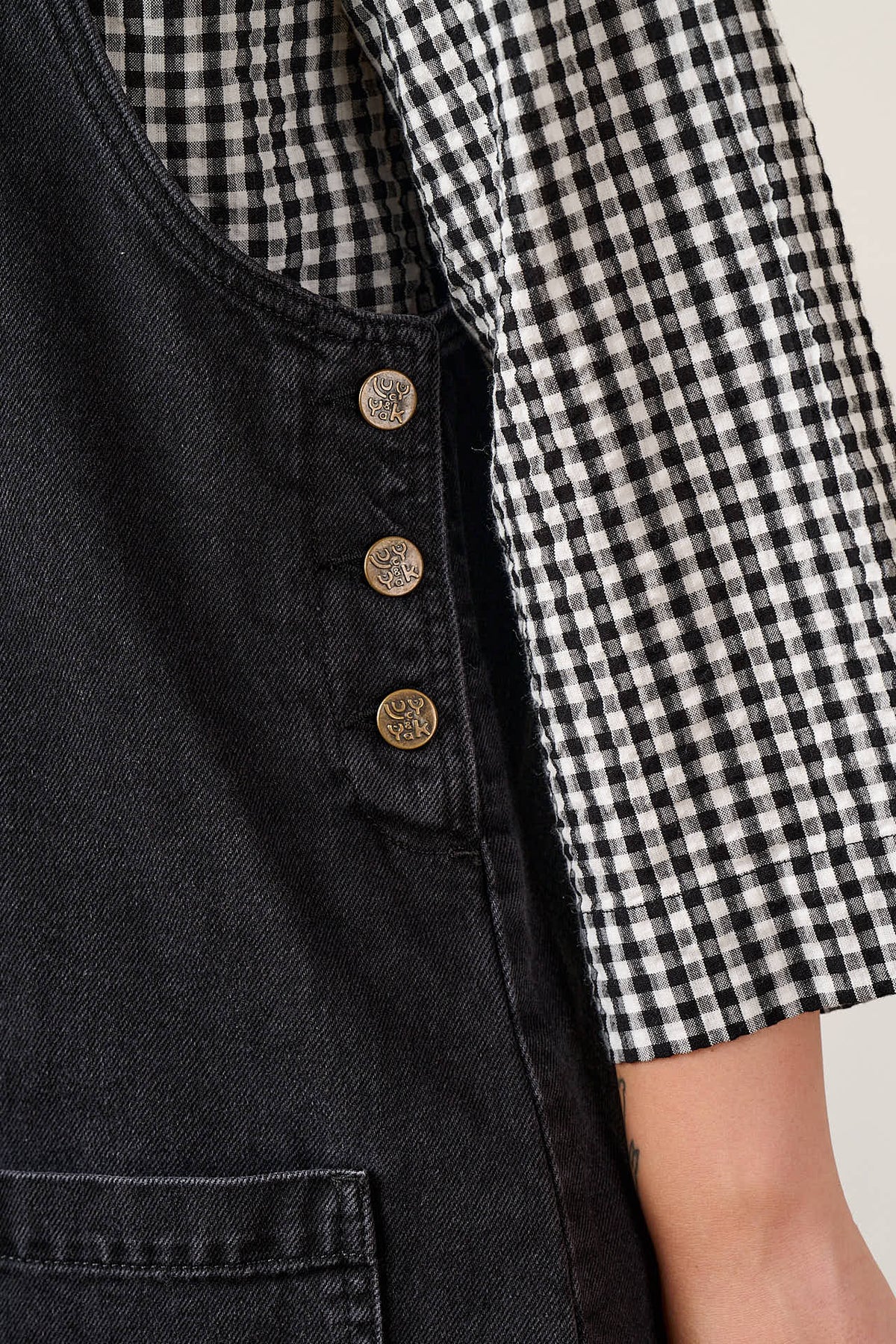 Layla - Pinafore Mini Dress Organic Cotton Denim in Washed Black