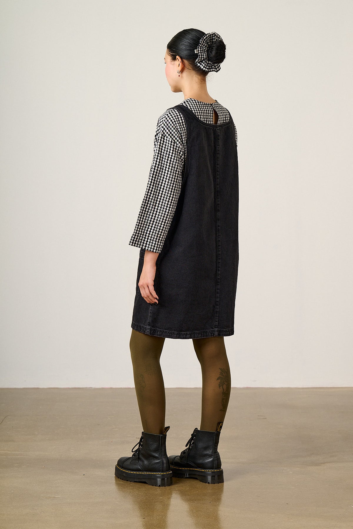 Layla - Pinafore Mini Dress Organic Cotton Denim in Washed Black