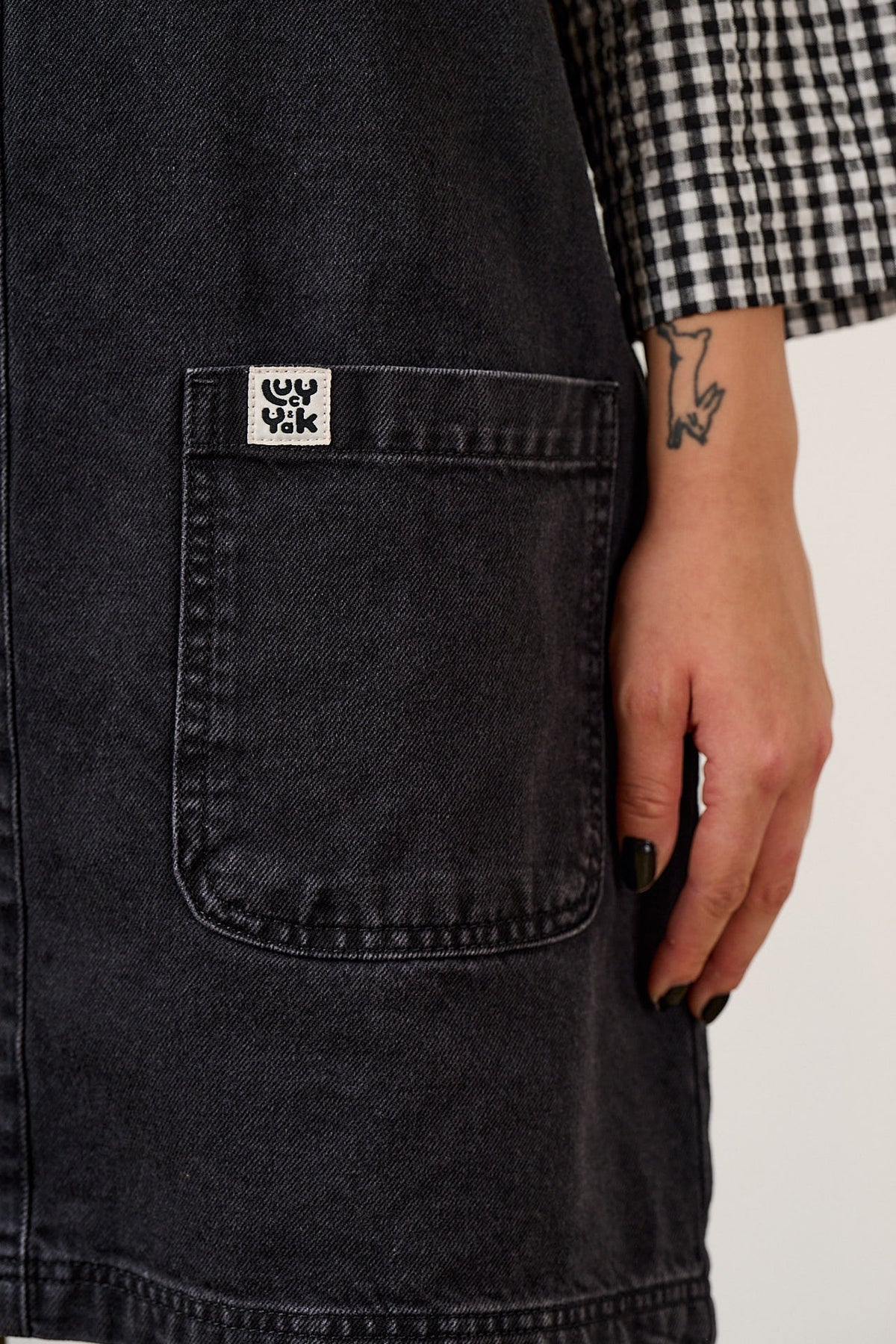 Layla - Pinafore Mini Dress Organic Cotton Denim in Washed Black