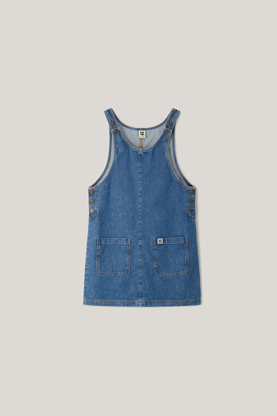 Layla - Pinafore Mini Dress Organic Cotton Denim in Blue Wash